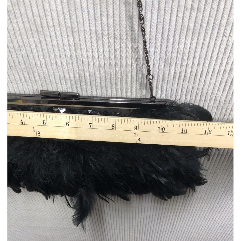 Black Feather Rhinestone Clutch Purse Convertible Chain Shoulder Evening Bag - Picture 6 of 14